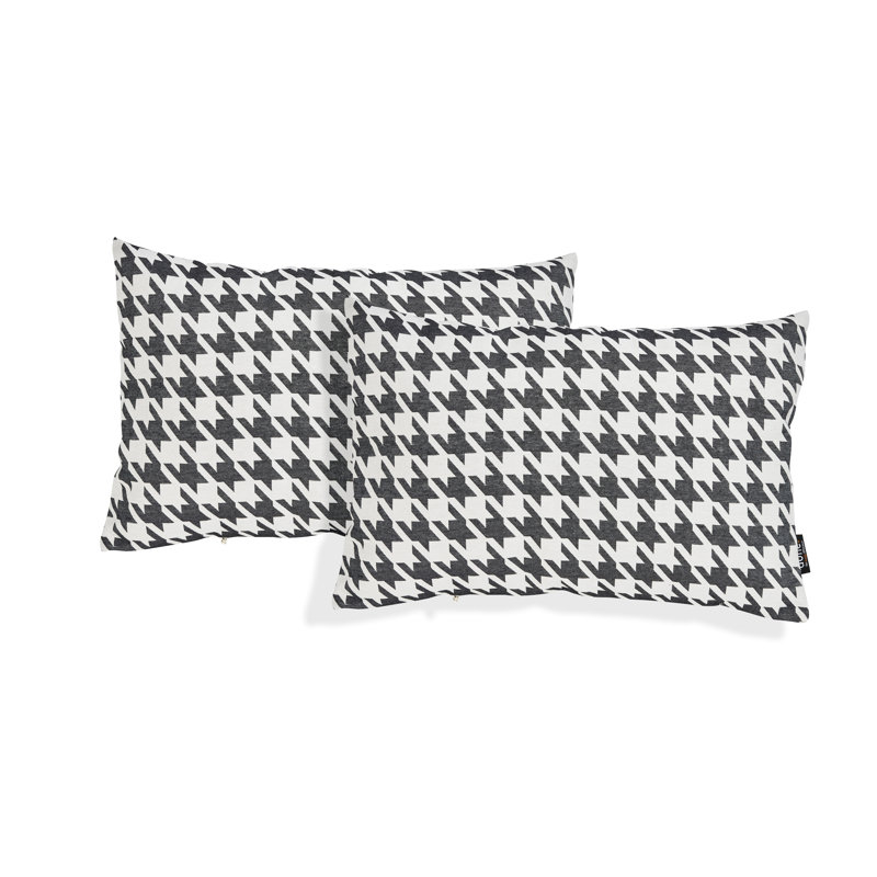 Bird Houndstooth Rectangular Throw Pillow Cover, Black