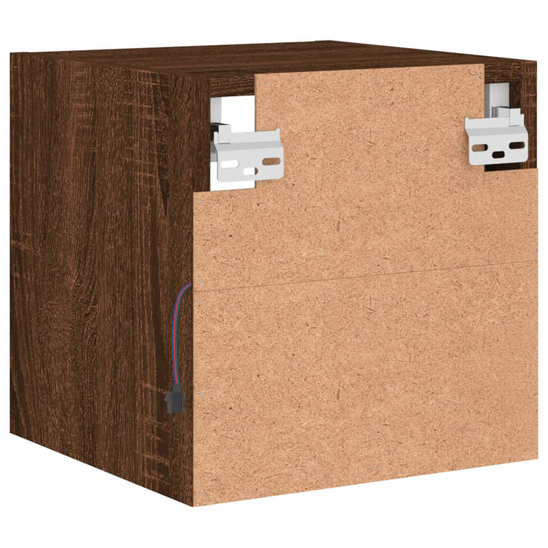 vidaXL Bedside Cabinet with LED Lights Storage Side Table Floating Nightstand, Brown Oak