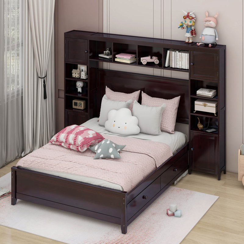 Lit plateforme double avec rangement double, Espresso