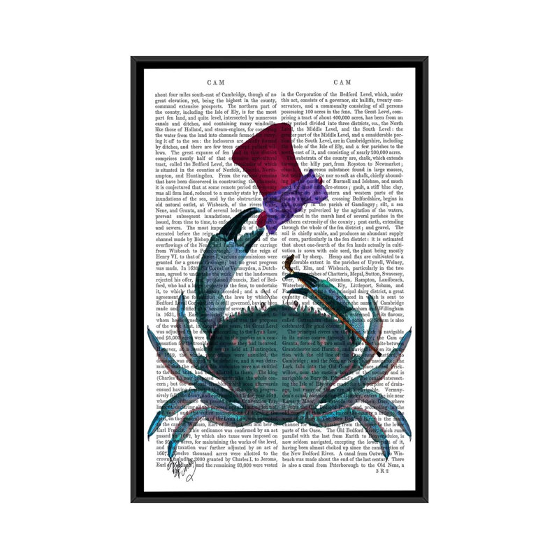 « the dandy crab », impression sur toile tendue, H 26 po x l 18 po x P 1,5 po, Toile avec cadre noir, Pas de tapis