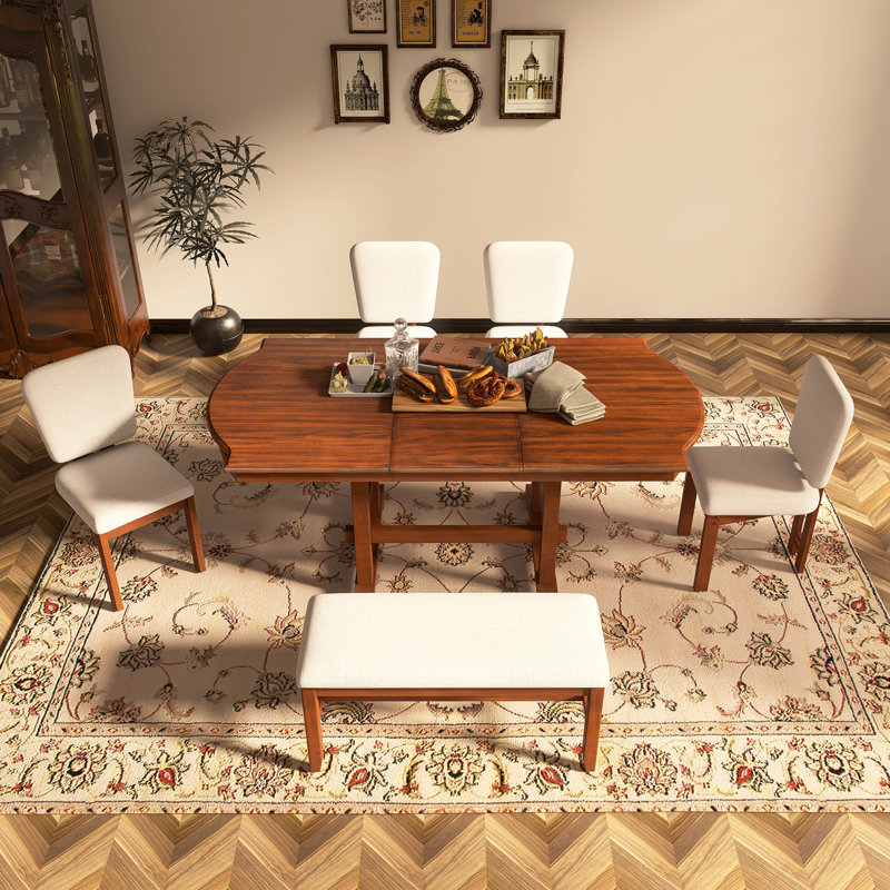 Ensemble de table de salle à manger extensible 6 pièces avec banc 6 pièces
