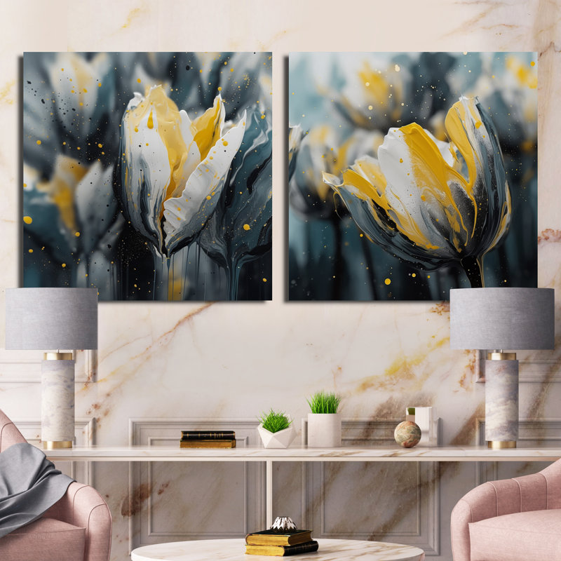 Tulipe grise Serenity - ensemble de 2 tulipes carrées, H 16 po x l 33 po, Toile tendue