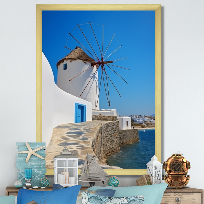 «Grèce Santorini Windmill Photo 4», Cadre doré simple, H 32 po x l 24 po x P 1 po