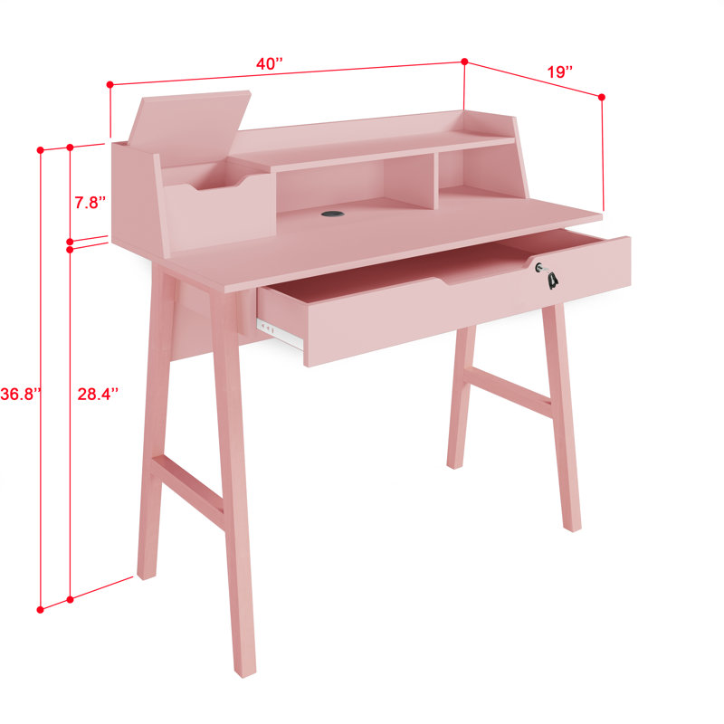 Ginelie Solid Wood Base Writing Desk, Pink