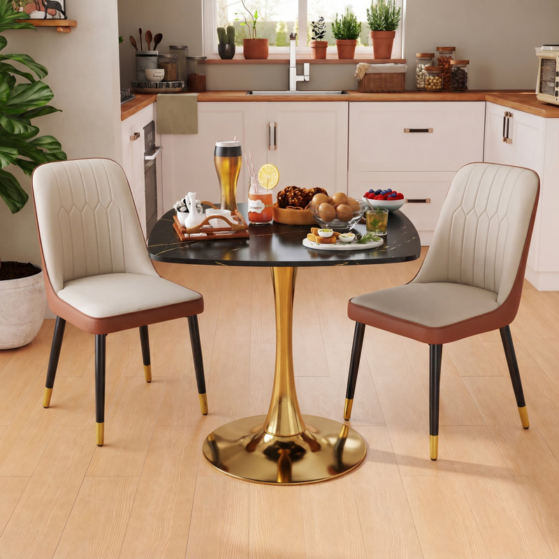 Table de salle à manger moderne 31 "avec piédestal en métal, Black;Gold