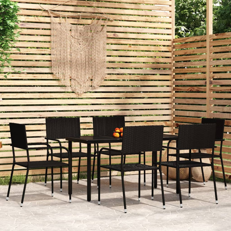 Lindasue Wicker Patio Dining Set with Rectangular Table, Black, 4, 29.1" H x 55.1" L x 27.6" W