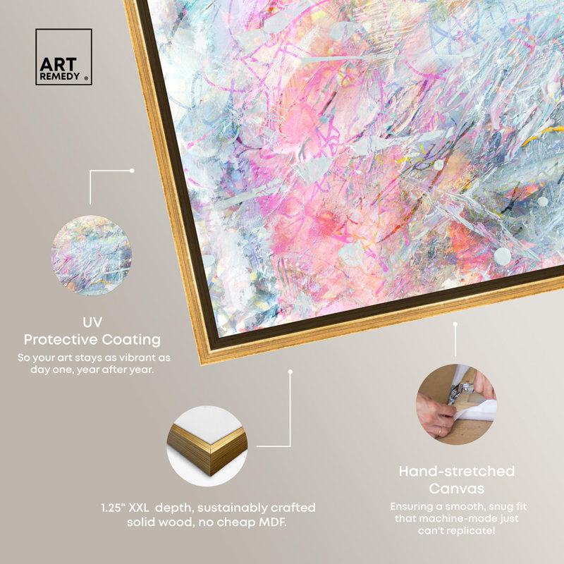 Neon Grounds Pastel Abstract Canvas Art with Gold Frame