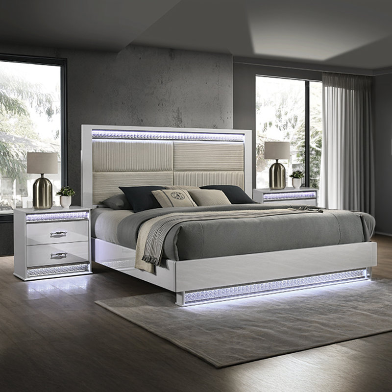 Jaleesha Queen 3PC White, 3 Pcs: Bed, 2 Nightstands, Queen