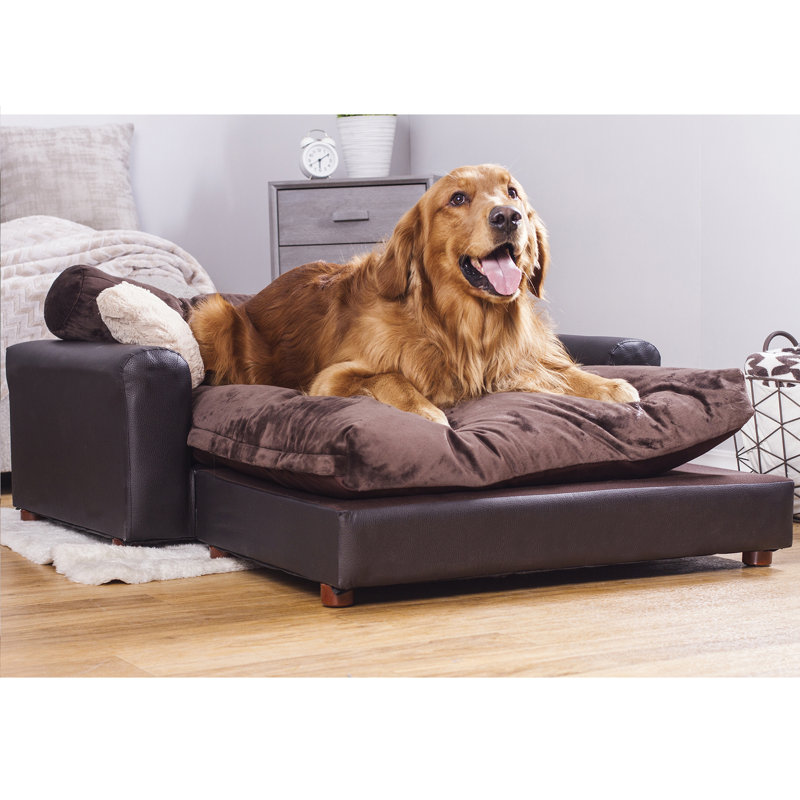 Espresso Extra Large Faux Leather Dog Sofa with Wood Frame