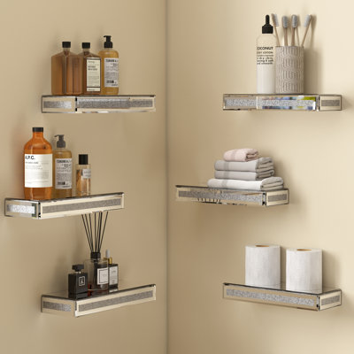 Fahrudin 6 Pack Mirrored Glass Floating Shelves Modern Contemporary Glam Stylish 5.9" D X 15" W X 2.2" H