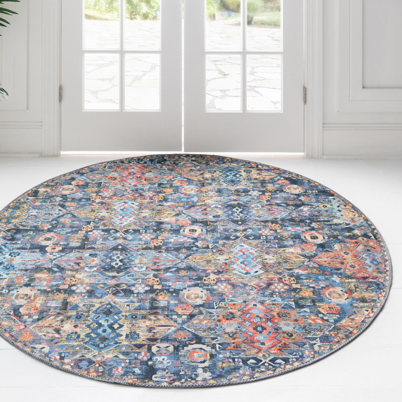 Tapis bleu marine Southwestern / Lodge, Rond 5 pi