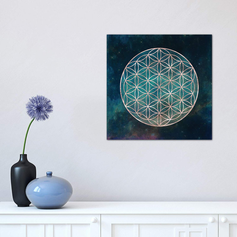 Mandala fleur de vie - reproduction d'art, H 12 po x l 12 po x P 1,5 po, Toile avec cadre noir