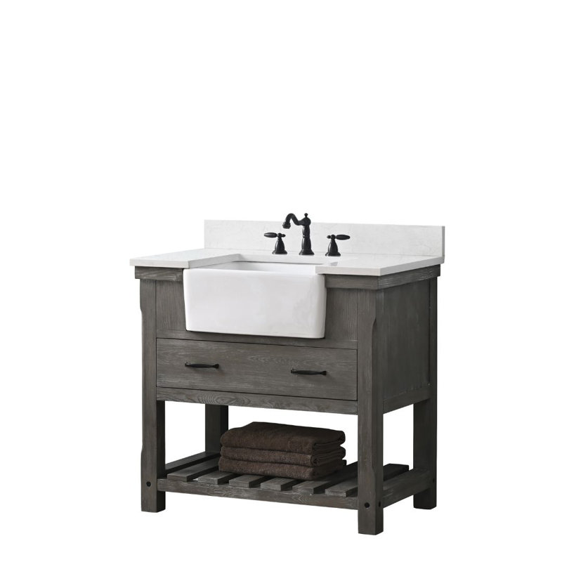 Meuble-lavabo simple Curiel, Gris patiné / noir mat