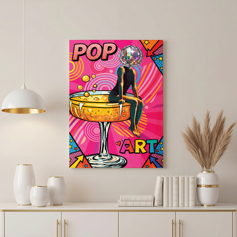 Pop Art, disco, balle, femme, cocktail, toile de verre, impression sur toile, ensemble de 1, H 30 po x l 20 po