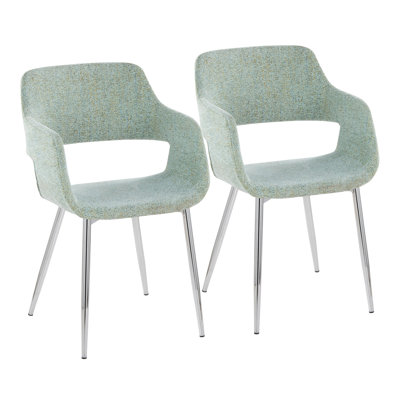 Chaise de salle à manger / d'appoint contemporaine en métal chromé et tissu vert clair par - ensemble de 2