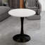 Table de salle à manger ronde d'aspect marbre avec base piédestal noire classique, 27,6 pouces, sièges 2 à 4, plateau blanc, style minimaliste moderne