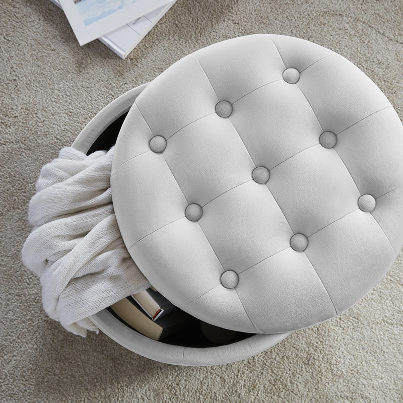 Crompton Upholstered Ottoman, Silver Velvet