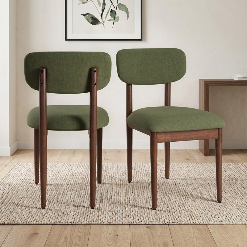 Modern Upholstered Dining Chair with Solid Wood Legs Side Chair for Kitchen Dining Room Living Room, Walnut, Green