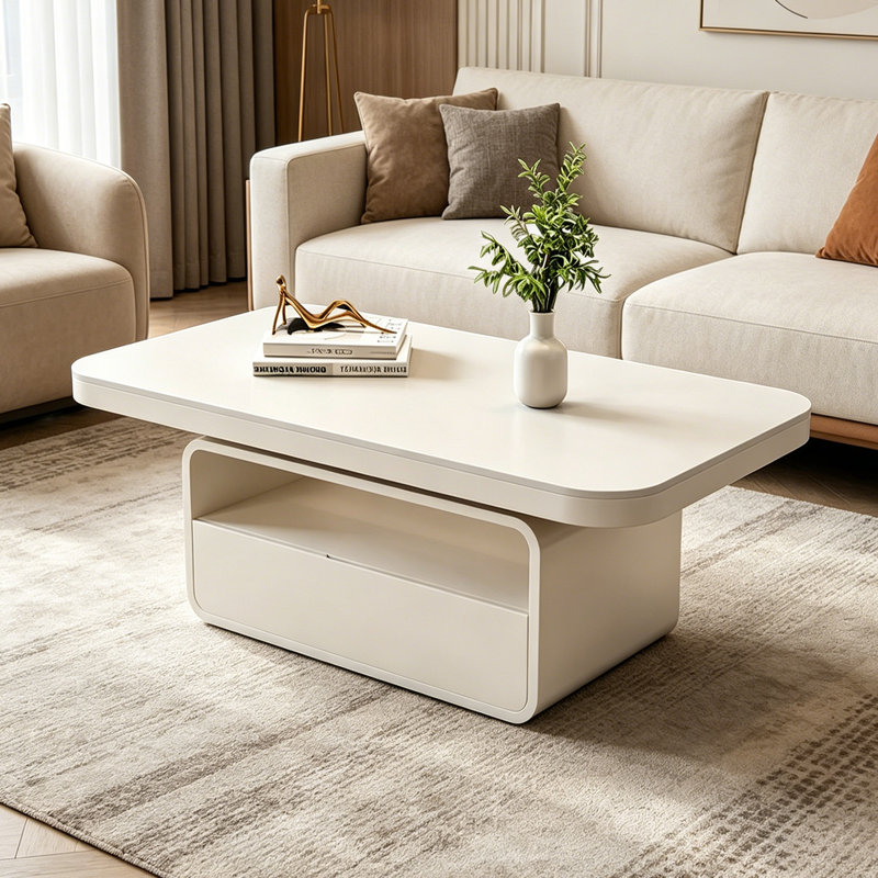 Table basse de luxe Italian Premium, White, 16.53" H x 55.11" L x 27.55" W, Solid Color