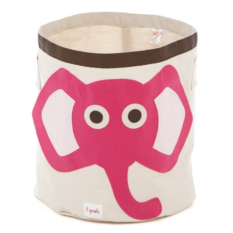 Pink Elephant Collapsible Cotton Canvas Kids Hamper