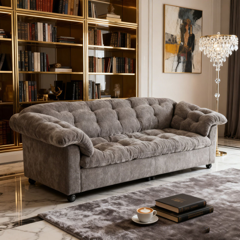 Canapé rembourré moelleux 94,8 po, Gris