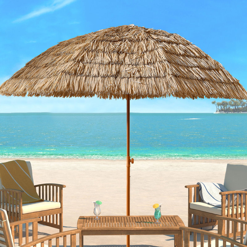 Parasol tropical de 8 pi avec inclinaison et ouverture rapide, idéal pour les pelouses de patio