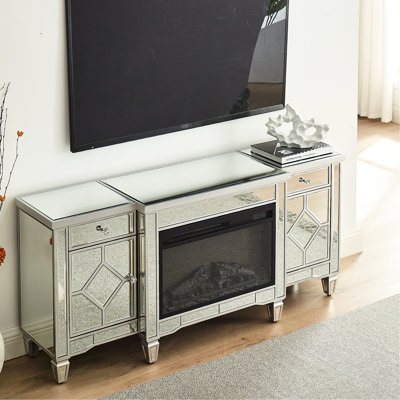 57"X15"X25.6" Electric Fireplace, Silver Paint Finish, Ultra High Intensity Led Lights, Adjustable Heat, Overheat Protected, Portable For Any Place Led, For Various Home Spaces