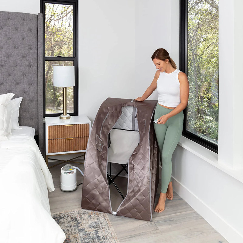 SereneLife Black and Blue Portable Steam Sauna with Folding Chair