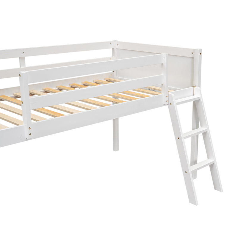 Twin Low Loft Wood Bed In White With Movable Configuration Size Platform - Easy Assembly, Twin, White