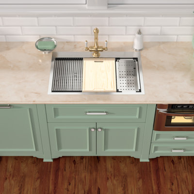 30"L x 22"W Drop In Kitchen Bar Sink Workstation Stainless Steel Single Bowl Kitchen Sink with 1 Faucet Hole