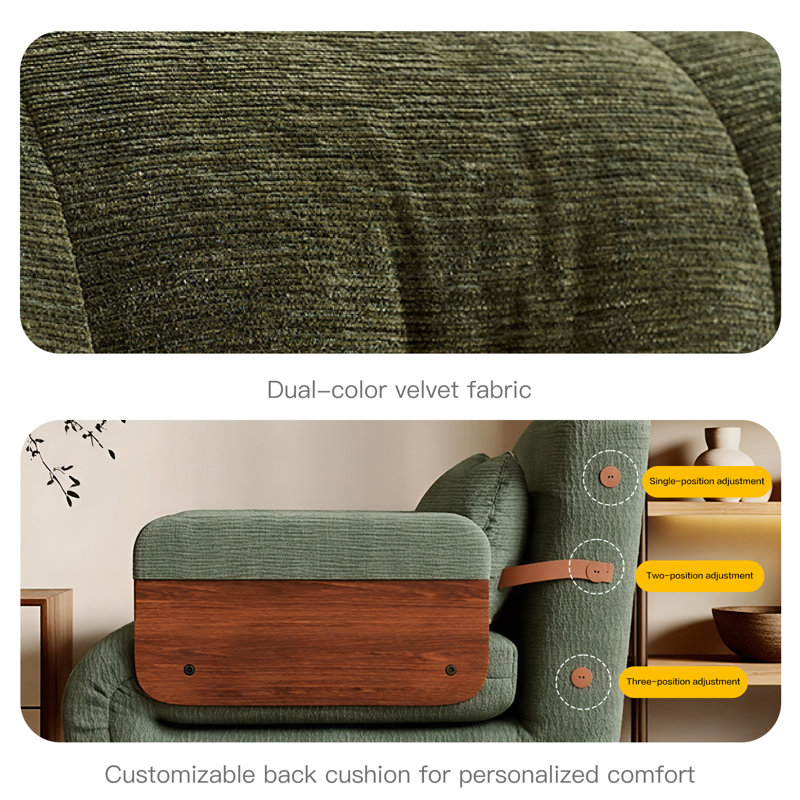 Single Sofa Bed with Adjustable Headrest, Green Velvet Upholstery and Solid Wood Base Fast Dispatch From UK Warehouse – Dispatched Within 2 Days