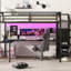 Lit mezzanine en métal de taille Adonia avec bureau en L, port USB, DEL, armoire et tablette réglable pour personnes, adolescents et adultes-662711431