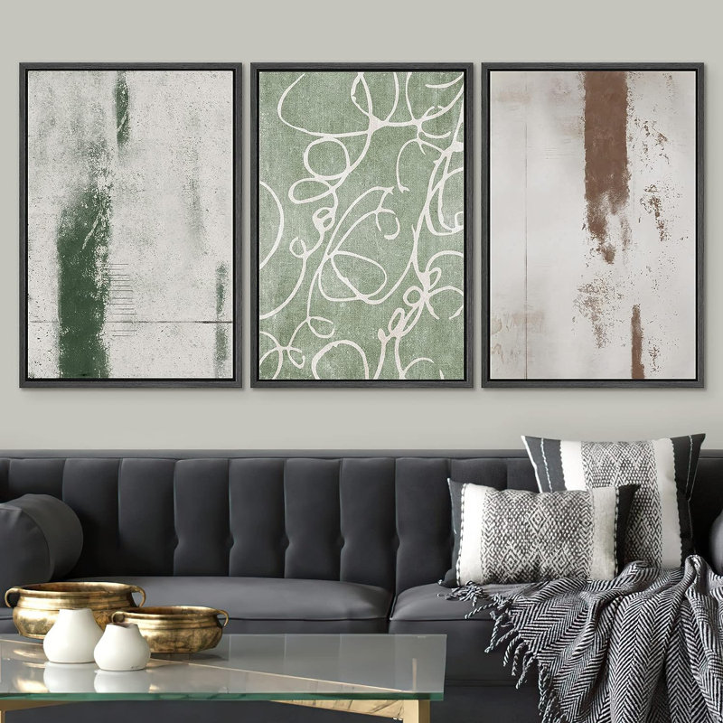 «Industrial Pastel Paint Strokes Abstract Geometric Illustration Minimalisme», reproduction d'art encadrée sur toile 3 pièces