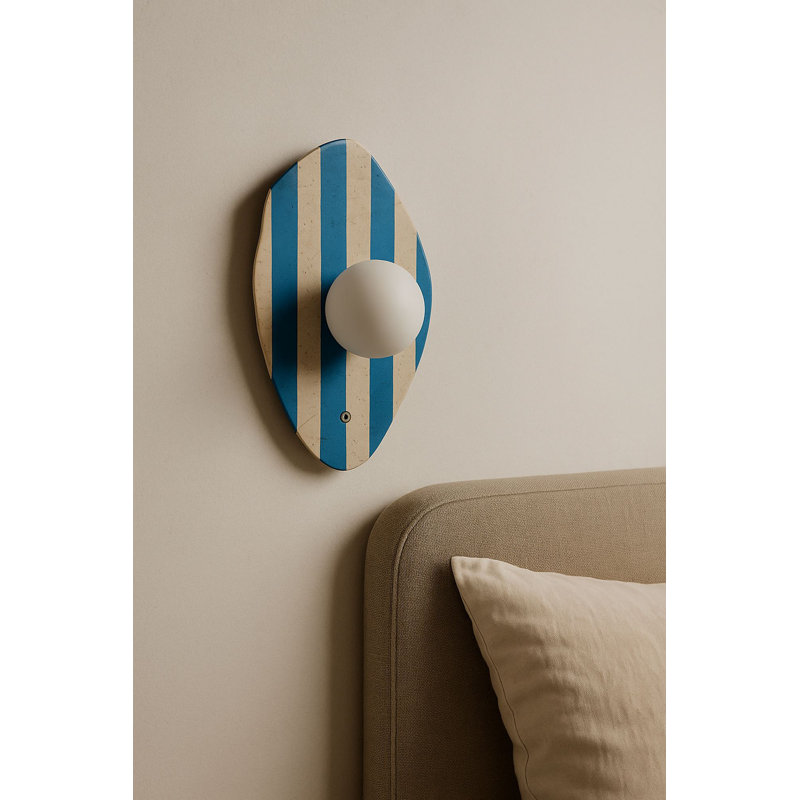Elegant Wall Lamp with Travertine Body, Ø4 x 16.5 inches | Glass Cap, 1 x G9 Socket (Max 10W), On/Off Button on Cable | Beige, White & Blue Color | Perfect for Modern Living Room & Bedroom Decor, IP20 Rated