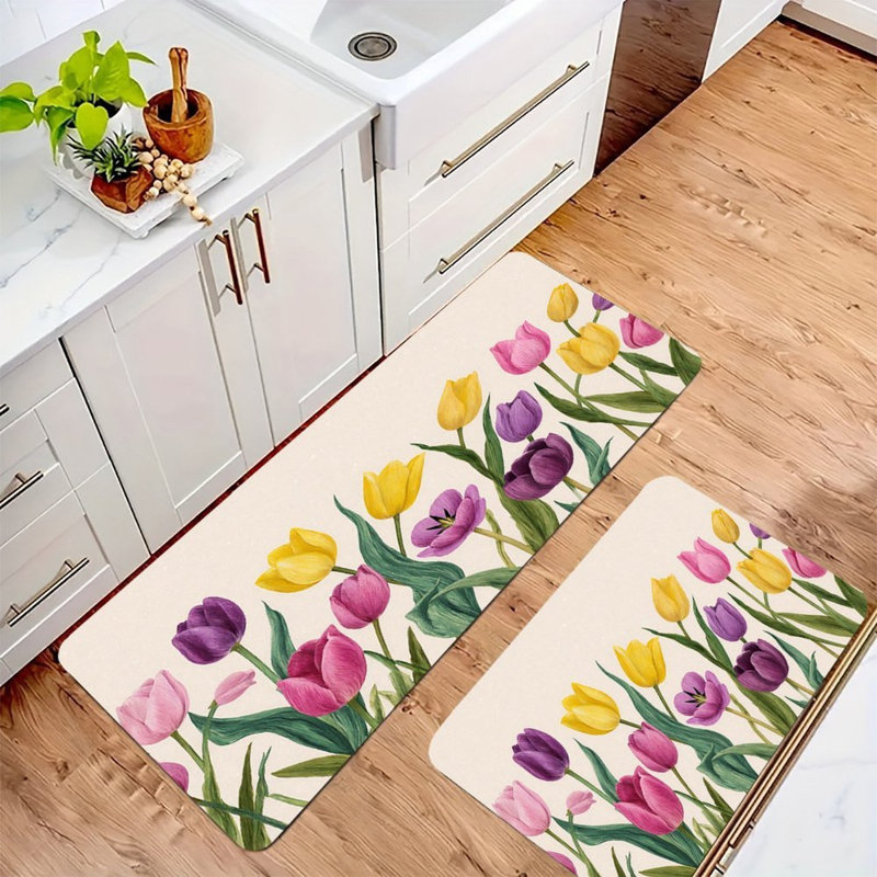 Ensemble de 2 tapis de cuisine tulipes multicolores