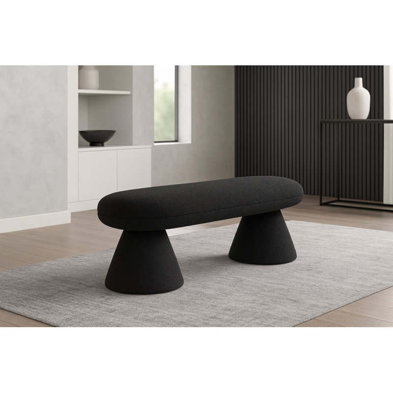 Brimfield Faux Shearling Teddy Upholstered Bench, Black Faux Shearling Teddy Fabric