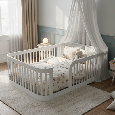 Wood Floor Bed With Guardrail
