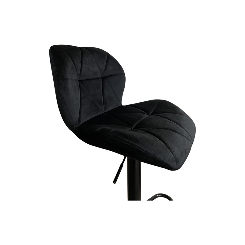Hampton & Stewart Swivel Upholstered Velvet Adjustable Height Bar Stool with Steel Frame, Black