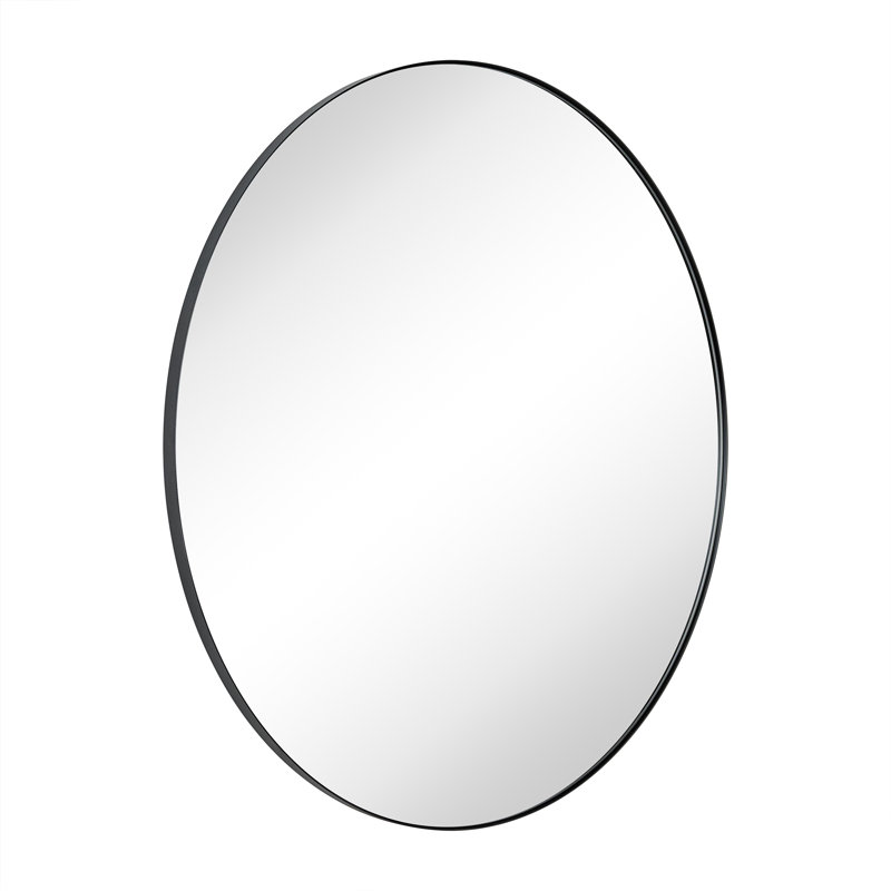 Circular Round Stainless Steel Framed Wall Mounted Bathroom Vanity Mirror, Matte Black, 40" x 40"