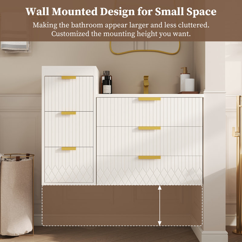 Meuble-lavabo simple l 24 po avec comptoir en céramique et tiroirs, Blanc