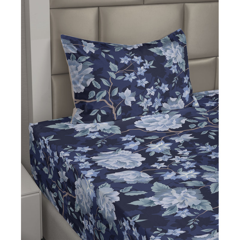 Ambesonne Watercolor Botany Sheet Set 4 Pcs Retro Boho Bloom, Twin Sheet Set with 1 Pillowcase