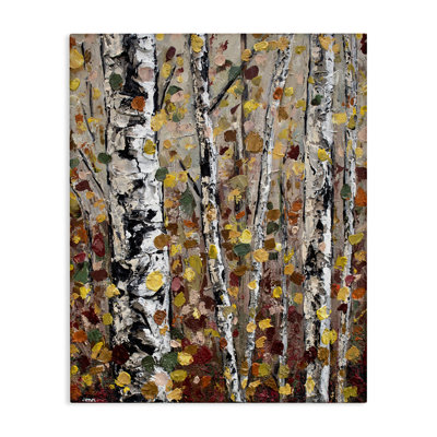 " Autumn Birch Trees Abstract Leaves " by Jen Seeley Painting Print