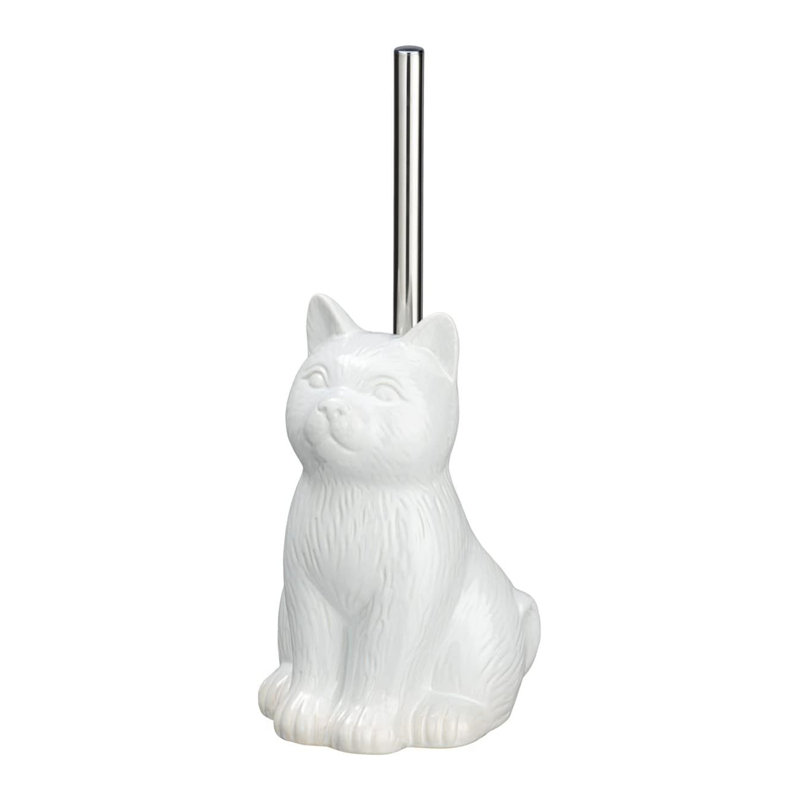 Ceramic Cat Toilet Brush Holder,Reusable,Practical,White