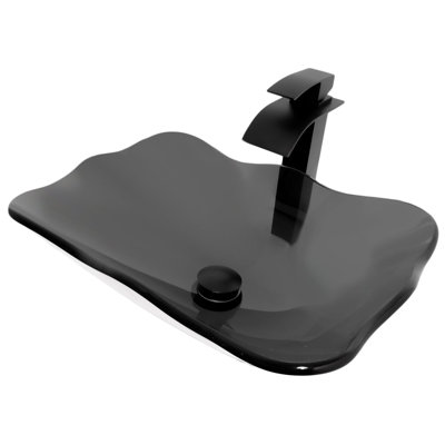 Lavabo de salle de bain vasque en verre noir avec robinet