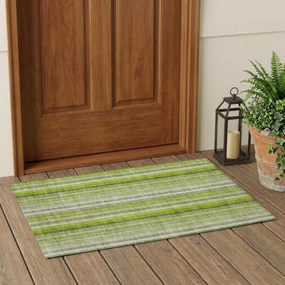 Tapis extérieur lavable antidérapant à rayures vertes 2 pi x 3 pi