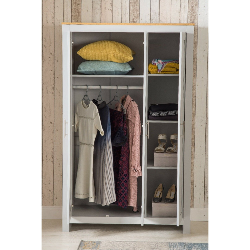 Oloughlin 3 Door Manufactured Wood Wardrobe, Grey