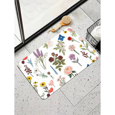 Tapis de bain rétro à arrangement floral coloré, l 36 x L 24