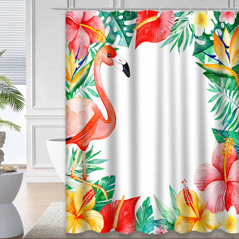 Aquarelle, bordure tropicale, branche, fleurs exotiques, feuilles avec 12 crochets, L 72 po x l 78 po