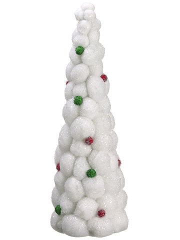 Arbre de Noël topiaire 24 po blanc avec boule de neige fantaisiste scintillante - non éclairé