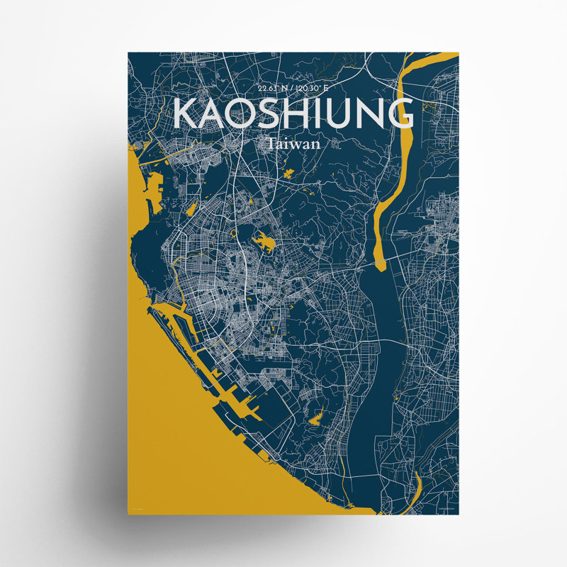 Kaoshiung City Map In Amuse - No Frame Print, 27.6cm H x 19.7cm W x 0.05cm D